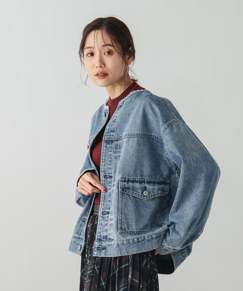 GLOBAL WORK(グローバルワーク)の「GOODデニムノーカラージャケット/601266(デニムジャケット・レディース・ライトブルー/ブルー・MEDIUM/LARGE)」の2枚目の写真