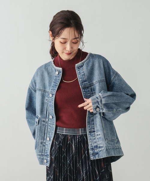 GLOBAL WORK(グローバルワーク)の「GOODデニムノーカラージャケット/601266(デニムジャケット・レディース・ライトブルー/ブルー・MEDIUM/LARGE)」の5枚目の写真