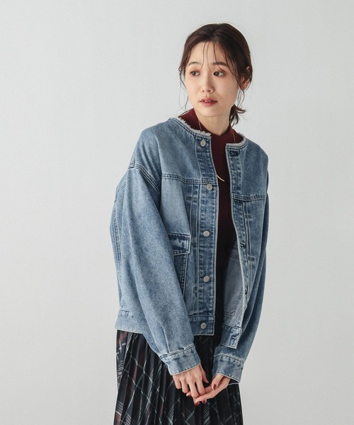 GLOBAL WORK(グローバルワーク)の「GOODデニムノーカラージャケット/601266(デニムジャケット・レディース・ライトブルー/ブルー・MEDIUM/LARGE)」の6枚目の写真