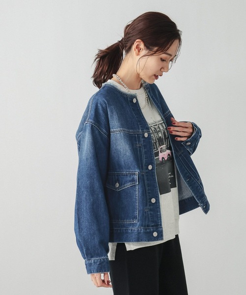 GLOBAL WORK(グローバルワーク)の「GOODデニムノーカラージャケット/601266(デニムジャケット・レディース・ライトブルー/ブルー・MEDIUM/LARGE)」の10枚目の写真