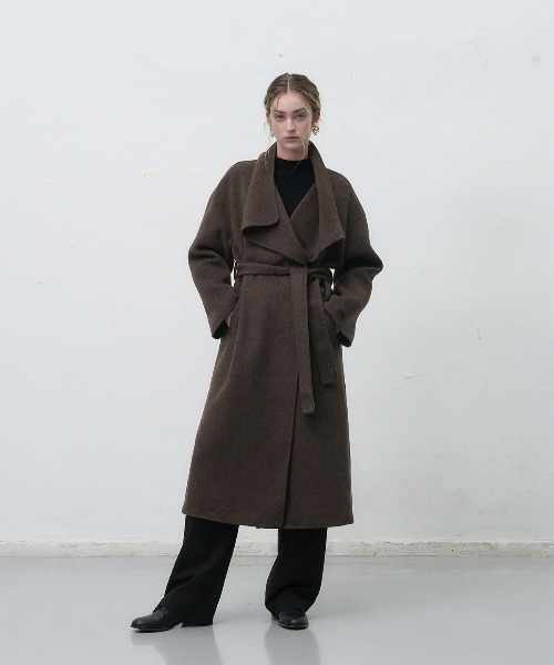 GENERAL IDEA（ジェネラルアイデア）の「【GENERAL IDEA】ハンドメイドショールカラーロングコート / HANDMADE SHAWL COLLAR LONG COAT（チェスターコート・レディース・ブラウン/チャコール・L/M/S）」の9枚目の写真