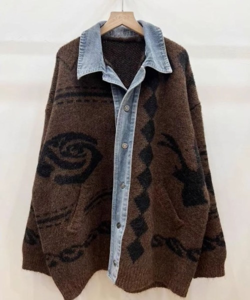 LETee(レティー)の「デニムドッキングジャカードニットカーディガン(カーディガン/ボレロ・レディース・ブラック/ブラウン/ホワイト・FREE)」の3枚目の写真