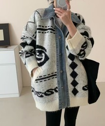 デニムドッキングジャカードニットカーディガン