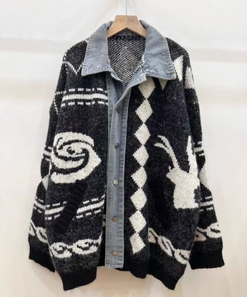 LETee(レティー)の「デニムドッキングジャカードニットカーディガン(カーディガン/ボレロ・レディース・ブラック/ブラウン/ホワイト・FREE)」の5枚目の写真