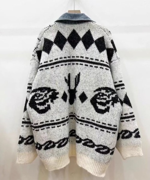 LETee(レティー)の「デニムドッキングジャカードニットカーディガン(カーディガン/ボレロ・レディース・ブラック/ブラウン/ホワイト・FREE)」の11枚目の写真