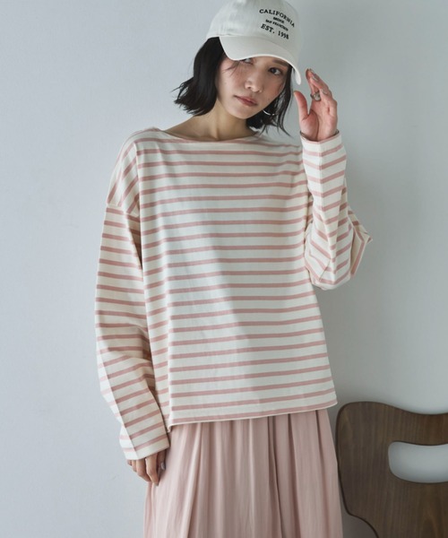 Doux archives（ドゥアルシーヴ）の「バスクボーダーロンTee（Tシャツ/カットソー・レディース・ネイビー/ピンク/サックスブルー・FREE）」の3枚目の写真