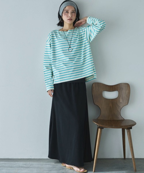 Doux archives（ドゥアルシーヴ）の「バスクボーダーロンTee（Tシャツ/カットソー・レディース・ネイビー/ピンク/サックスブルー・FREE）」の4枚目の写真