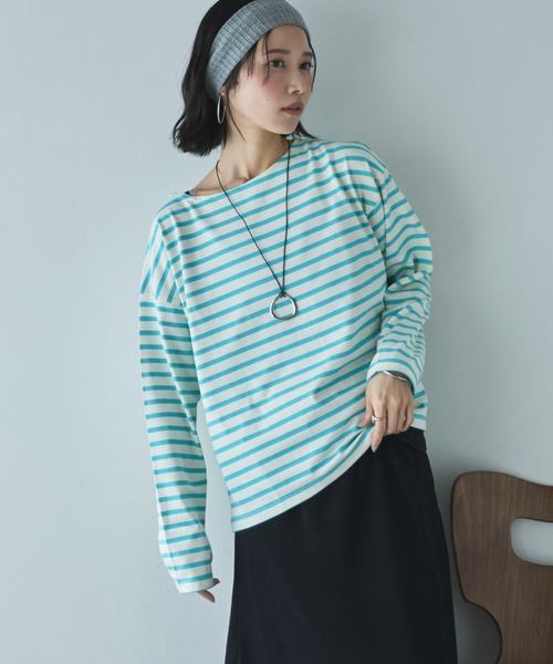 Doux archives（ドゥアルシーヴ）の「バスクボーダーロンTee（Tシャツ/カットソー・レディース・ネイビー/ピンク/サックスブルー・FREE）」の17枚目の写真