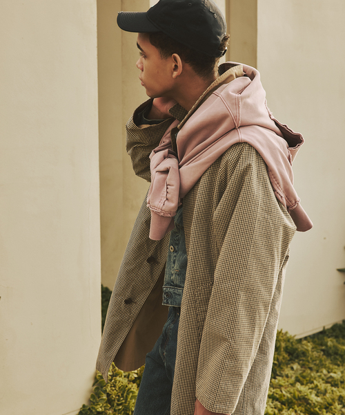 チェック リバーシブル ステンカラー コート（ステンカラーコート