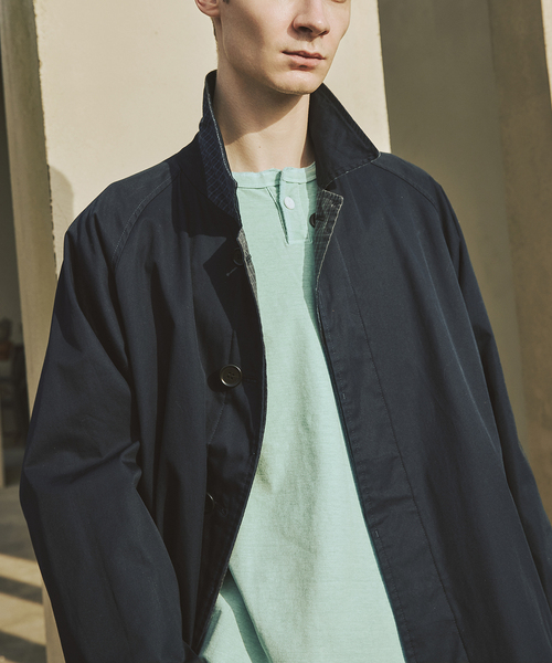 JOURNAL STANDARD（ジャーナルスタンダード）の「チェック リバーシブル ステンカラー コート（ステンカラーコート・メンズ・ネイビー/ベージュ・LARGE/MEDIUM）」の6枚目の写真