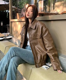 オーバーサイズジップレザージャケット