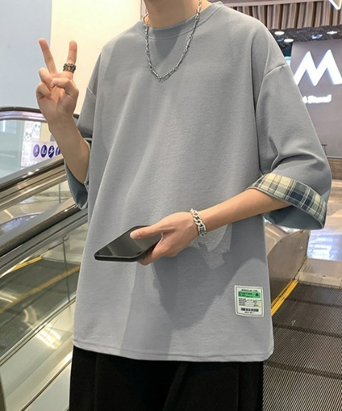 SHEPP(シープ)の「【26年春新作】タグデザインチェック切替ハーフスリーブビッグシルエットT(Tシャツ/カットソー・メンズ・ブラック/ホワイト/グレー・L/M)」の18枚目の写真