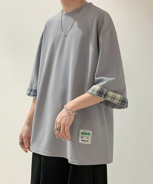 SHEPP(シープ)の「【26年春新作】タグデザインチェック切替ハーフスリーブビッグシルエットT(Tシャツ/カットソー・メンズ・ブラック/ホワイト/グレー・L/M)」の16枚目の写真