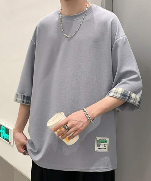 SHEPP(シープ)の「【26年春新作】タグデザインチェック切替ハーフスリーブビッグシルエットT(Tシャツ/カットソー・メンズ・ブラック/ホワイト/グレー・L/M)」の19枚目の写真