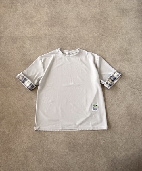 SHEPP(シープ)の「【26年春新作】タグデザインチェック切替ハーフスリーブビッグシルエットT(Tシャツ/カットソー・メンズ・ブラック/ホワイト/グレー・L/M)」の4枚目の写真