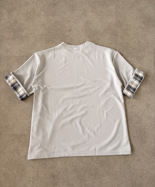 SHEPP(シープ)の「【26年春新作】タグデザインチェック切替ハーフスリーブビッグシルエットT(Tシャツ/カットソー・メンズ・ブラック/ホワイト/グレー・L/M)」の5枚目の写真