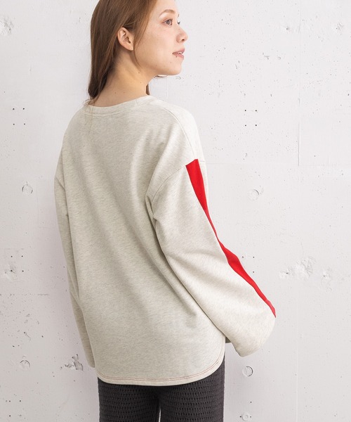 POU DOU DOU(プードゥドゥ)の「HRUプリント袖ライン裏毛プルオーバー(Tシャツ/カットソー・レディース・グレー/オートミール/グリーン・3)」の14枚目の写真