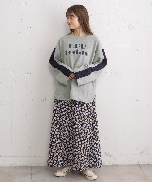 POU DOU DOU(プードゥドゥ)の「HRUプリント袖ライン裏毛プルオーバー(Tシャツ/カットソー・レディース・グレー/オートミール/グリーン・3)」の16枚目の写真