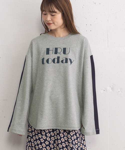 POU DOU DOU(プードゥドゥ)の「HRUプリント袖ライン裏毛プルオーバー(Tシャツ/カットソー・レディース・グレー/オートミール/グリーン・3)」の19枚目の写真