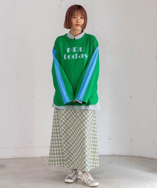 POU DOU DOU(プードゥドゥ)の「HRUプリント袖ライン裏毛プルオーバー(Tシャツ/カットソー・レディース・グレー/オートミール/グリーン・3)」の22枚目の写真