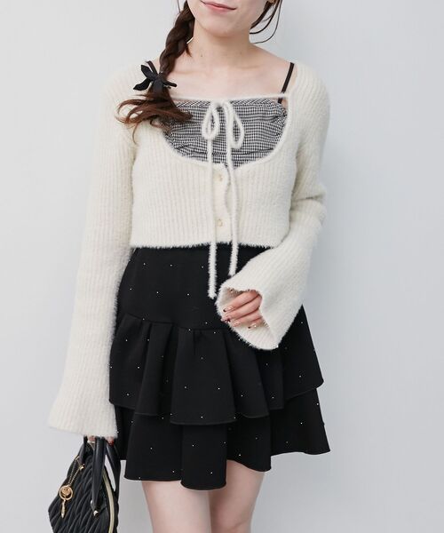 MAJESTIC LEGON(マジェスティックレゴン)の「キャミ×シャギーショートカーデセット(カーディガン/ボレロ・レディース・ブラック系その他/ベージュ系その他2/ブラック系その他2・MEDIUM)」の2枚目の写真