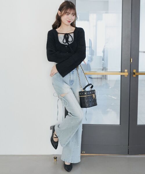 MAJESTIC LEGON(マジェスティックレゴン)の「キャミ×シャギーショートカーデセット(カーディガン/ボレロ・レディース・ブラック系その他/ベージュ系その他2/ブラック系その他2・MEDIUM)」の4枚目の写真