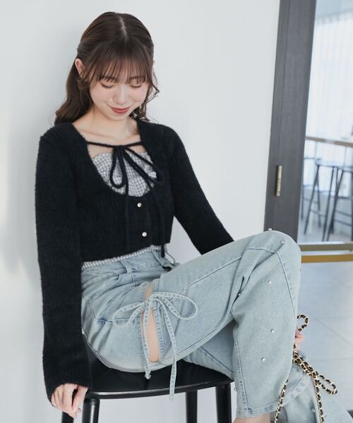 MAJESTIC LEGON(マジェスティックレゴン)の「キャミ×シャギーショートカーデセット(カーディガン/ボレロ・レディース・ブラック系その他/ベージュ系その他2/ブラック系その他2・MEDIUM)」の6枚目の写真