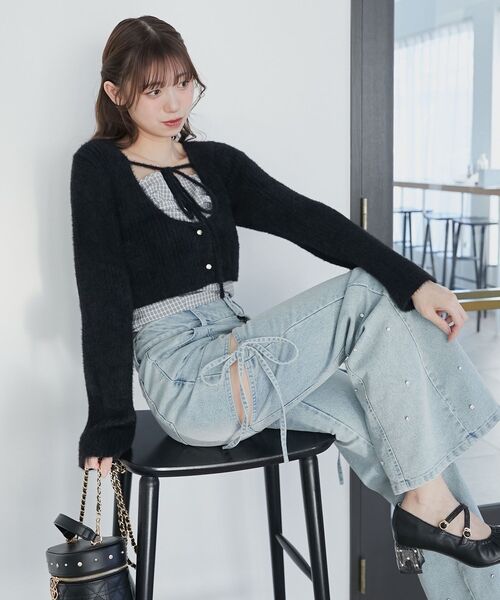 MAJESTIC LEGON(マジェスティックレゴン)の「キャミ×シャギーショートカーデセット(カーディガン/ボレロ・レディース・ブラック系その他/ベージュ系その他2/ブラック系その他2・MEDIUM)」の7枚目の写真