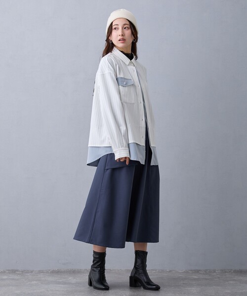 NICOLE CLUB(ニコル クラブ)の「レイヤードオーバーシャツ(シャツ/ブラウス・レディース・オフホワイト/ブルー/チャコールグレー・M)」の6枚目の写真