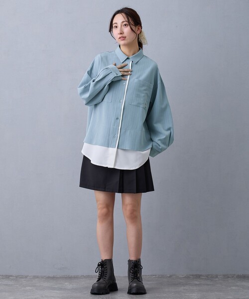 NICOLE CLUB(ニコル クラブ)の「レイヤードオーバーシャツ(シャツ/ブラウス・レディース・オフホワイト/ブルー/チャコールグレー・M)」の15枚目の写真