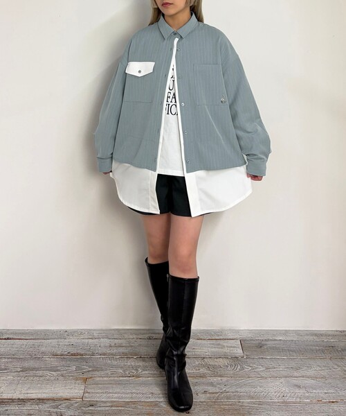 NICOLE CLUB(ニコル クラブ)の「レイヤードオーバーシャツ(シャツ/ブラウス・レディース・オフホワイト/ブルー/チャコールグレー・M)」の17枚目の写真