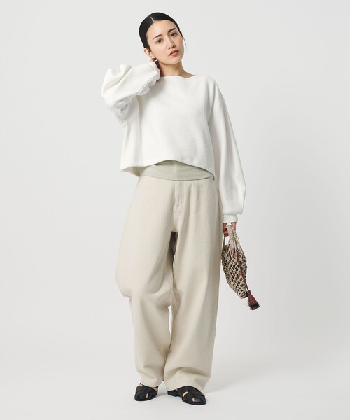 BEAUTY&YOUTH UNITED ARROWS（ビューティーアンドユースユナイテッドアローズ）の「クロップド ボートネックプルオーバー（Tシャツ/カットソー・レディース・ネイビー/ライム/ホワイト・FREE）」の9枚目の写真