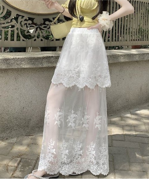 AsheKsha(アシクシャ)の「レースハイウエストチュールロングスカート(スカート・レディース・ホワイト/ブラック/ベージュ・M)」の21枚目の写真