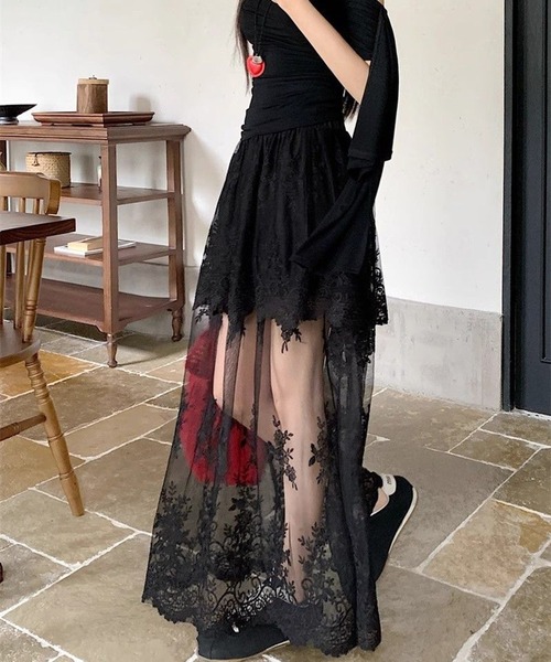 AsheKsha(アシクシャ)の「レースハイウエストチュールロングスカート(スカート・レディース・ホワイト/ブラック/ベージュ・M)」の14枚目の写真