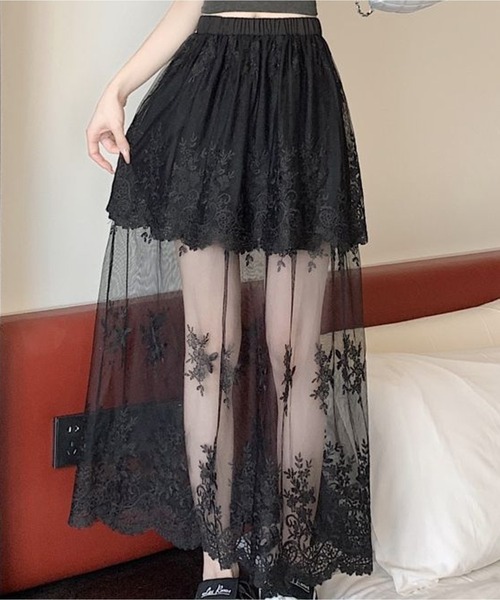 AsheKsha(アシクシャ)の「レースハイウエストチュールロングスカート(スカート・レディース・ホワイト/ブラック/ベージュ・M)」の18枚目の写真