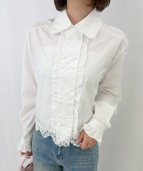 frunco（フランコ）の「【ZOZOTOWN限定】フロントボタンレースフリルブラウス（シャツ/ブラウス・レディース・ホワイト/ブラック・FREE）」の2枚目の写真