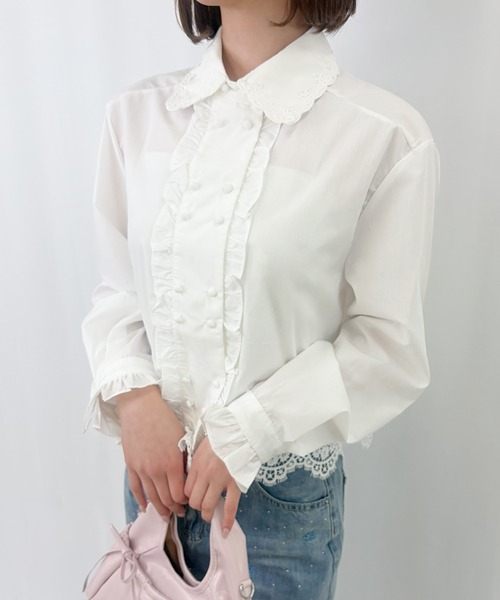 frunco（フランコ）の「【ZOZOTOWN限定】フロントボタンレースフリルブラウス（シャツ/ブラウス・レディース・ホワイト/ブラック・FREE）」の4枚目の写真