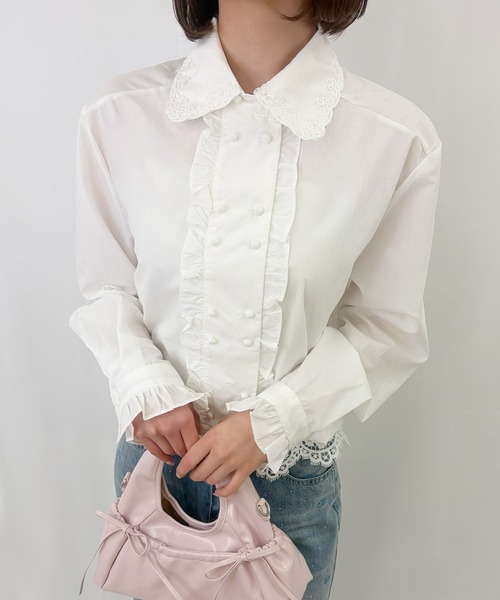 frunco（フランコ）の「【ZOZOTOWN限定】フロントボタンレースフリルブラウス（シャツ/ブラウス・レディース・ホワイト/ブラック・FREE）」の3枚目の写真