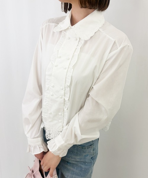 frunco（フランコ）の「【ZOZOTOWN限定】フロントボタンレースフリルブラウス（シャツ/ブラウス・レディース・ホワイト/ブラック・FREE）」の5枚目の写真