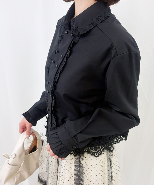 frunco（フランコ）の「【ZOZOTOWN限定】フロントボタンレースフリルブラウス（シャツ/ブラウス・レディース・ホワイト/ブラック・FREE）」の9枚目の写真