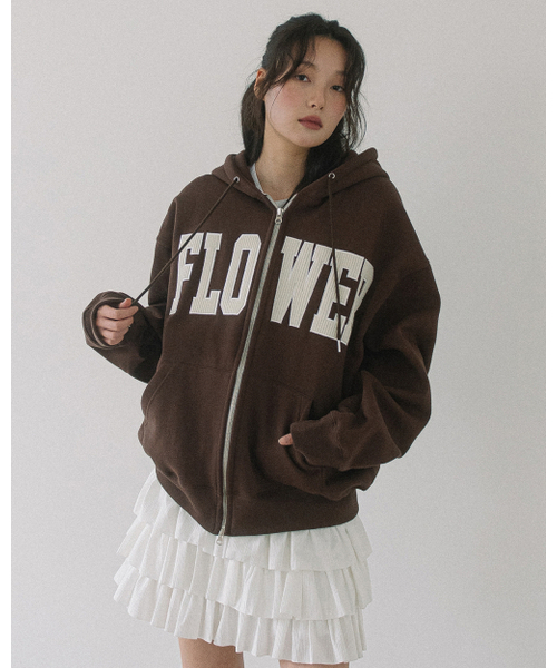 Corduroy Flower Zip Up Hood (Brown) — коричневое велюровое худи на молнии с цветочным узором