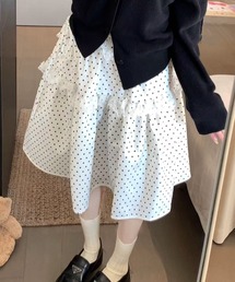 【3color】ドットレースティアードスカート