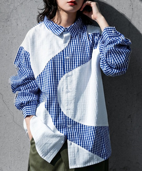 antiqua(アンティカ)の「綿100% チェック柄 シャツ(シャツ/ブラウス・レディース・ブラック/ホワイト・ONESIZE)」の2枚目の写真