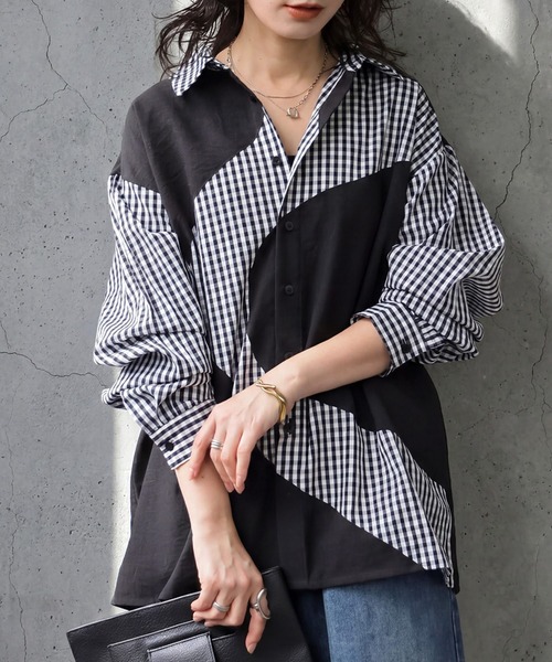 antiqua(アンティカ)の「綿100% チェック柄 シャツ(シャツ/ブラウス・レディース・ブラック/ホワイト・ONESIZE)」の1枚目の写真