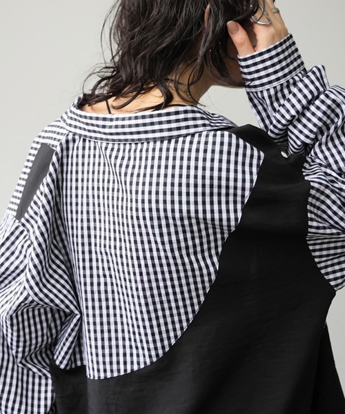 antiqua(アンティカ)の「綿100% チェック柄 シャツ(シャツ/ブラウス・レディース・ブラック/ホワイト・ONESIZE)」の12枚目の写真
