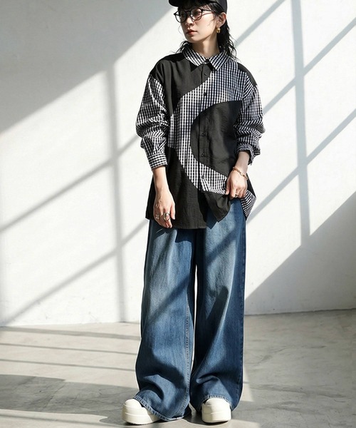antiqua(アンティカ)の「綿100% チェック柄 シャツ(シャツ/ブラウス・レディース・ブラック/ホワイト・ONESIZE)」の13枚目の写真