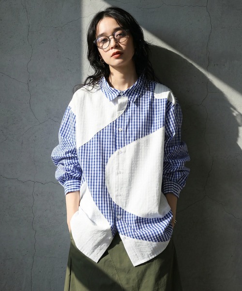 antiqua(アンティカ)の「綿100% チェック柄 シャツ(シャツ/ブラウス・レディース・ブラック/ホワイト・ONESIZE)」の3枚目の写真