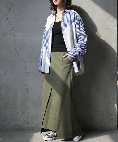 antiqua(アンティカ)の「綿100% チェック柄 シャツ(シャツ/ブラウス・レディース・ブラック/ホワイト・ONESIZE)」の4枚目の写真