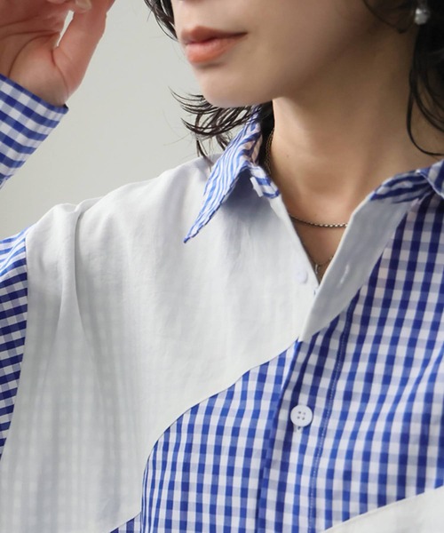 antiqua(アンティカ)の「綿100% チェック柄 シャツ(シャツ/ブラウス・レディース・ブラック/ホワイト・ONESIZE)」の6枚目の写真