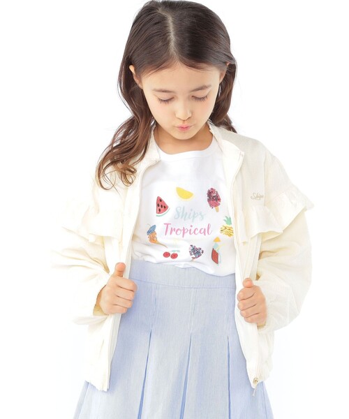 SHIPS(シップス)の「SHIPS KIDS:100~130cm / 〈UVカット〉ドライタッチ フリル ライト ブルゾン(その他アウター・キッズ・クリーム/ライトブルー・100/110/130/120)」の4枚目の写真